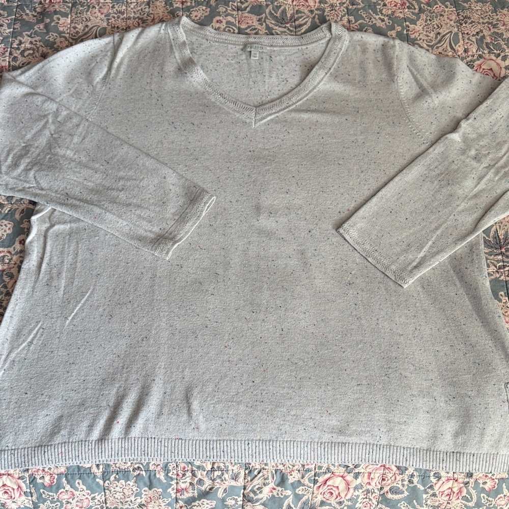 Talbots Beige Confetti Knit V-Neck Sweater-3X